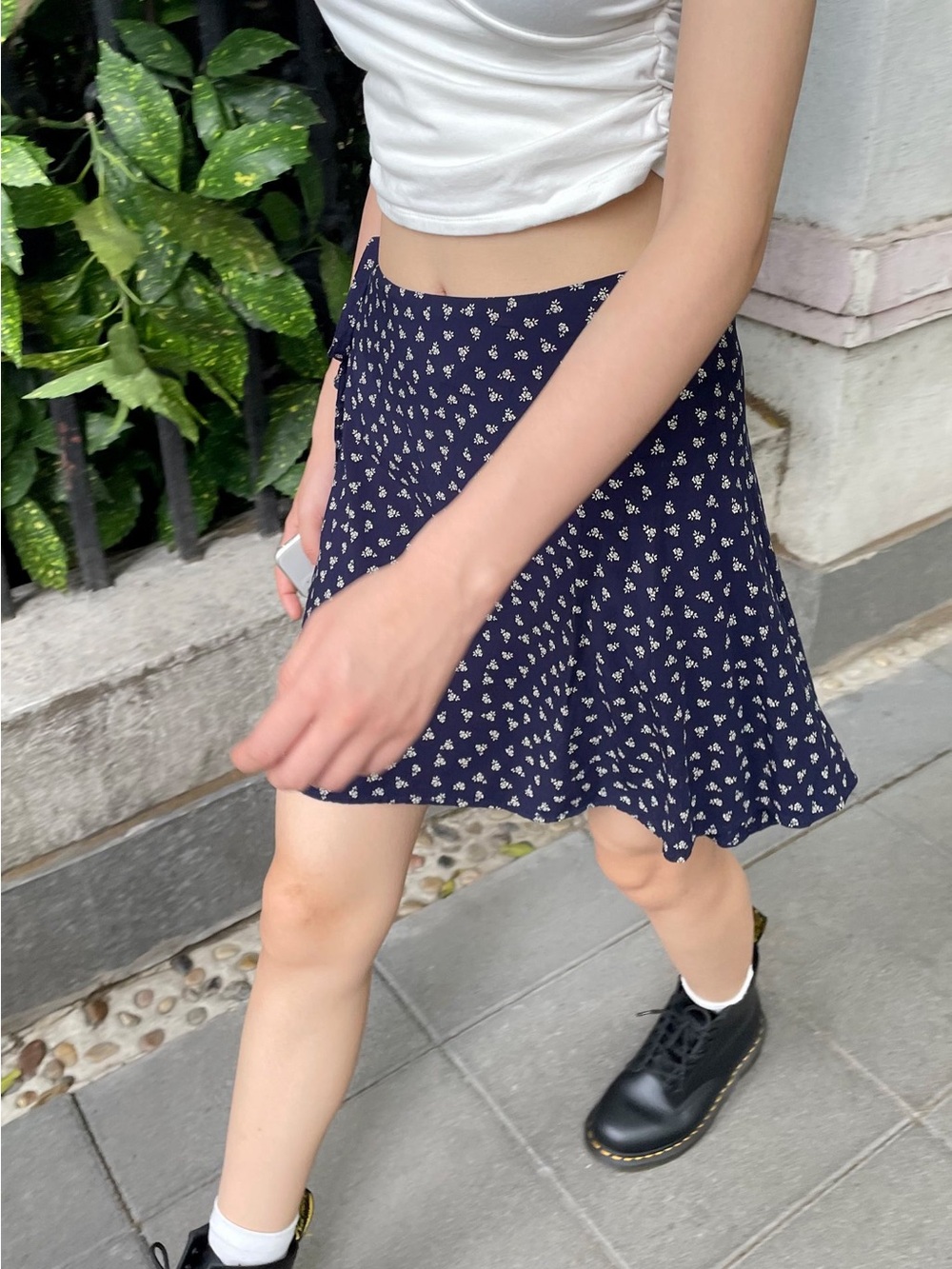 Brandy Melville Navy Floral Adjustable Wrap Skirt